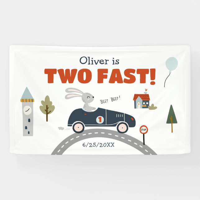 Two Fast Cars 2nd Birthday Banner (Horizontal)