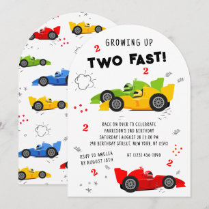 Two Fast Colorful Race Cars 2nd Birthday Invitation