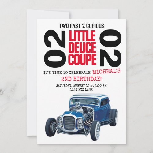 Two Fast Deuce Coupe Car 2nd Birthday invitation