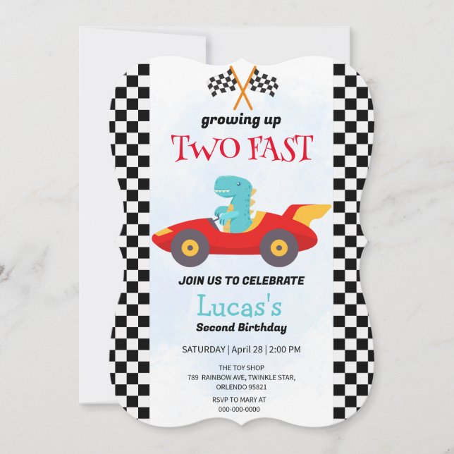 Two Fast Dinosaur Race Car 2nd Birthday Party  (Front)