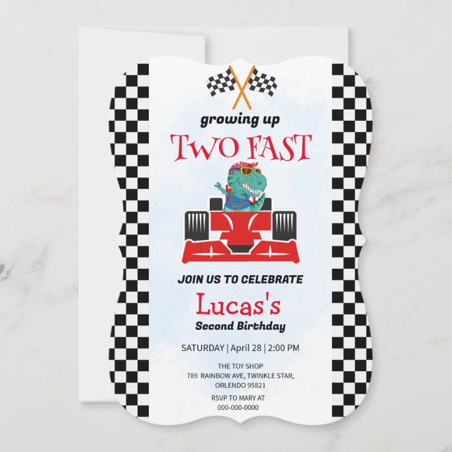 Two Fast Dinosaur Race Car 2nd Birthday Party  (Front)