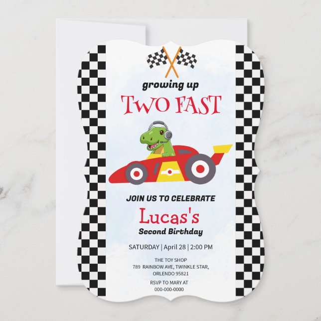 Two Fast Dinosaur Race Car 2nd Birthday Party  (Front)