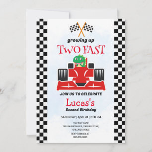 Two Fast Dinosaur Race Car 2nd Birthday Party  Invitation
