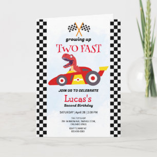 Two Fast Dinosaur Race Car 2nd Birthday Party Invitation
