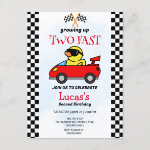 Two Fast Dinosaur Race Car 2nd Birthday Party  Postcard