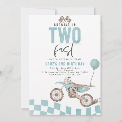Two Fast Dirt Bike Blue Boy Birthday Invitation