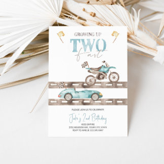 TWO Fast Dirt Bike Race Car Birthday Invitation 