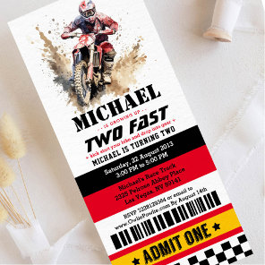 Two Fast Dirt Bike Ticket Pass Second Birthday Invitation