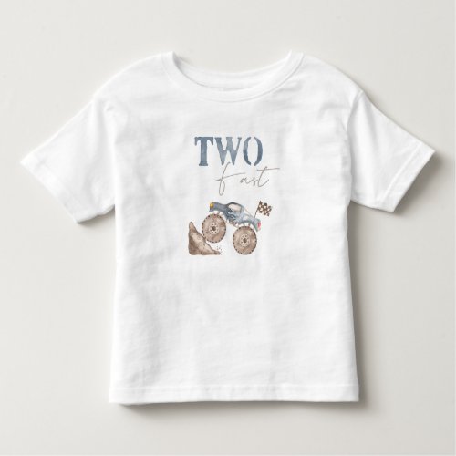 TWO Fast Dusty Blue Monster Truck Birthday T_shirt
