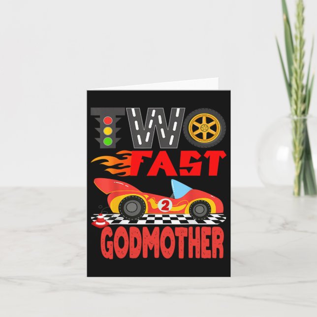 Two Fast Godmother Pit Crew Racing Car Family Birt Card (Front)