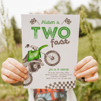 Two Fast Green Dirt Bike Invitation