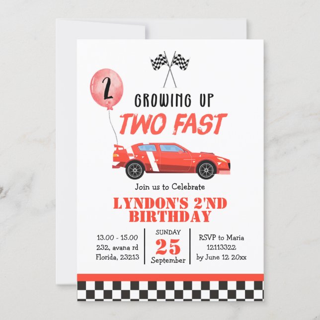 Two Fast Growing Up Birthday, Two Fast 2 Curious Invitation (Front)