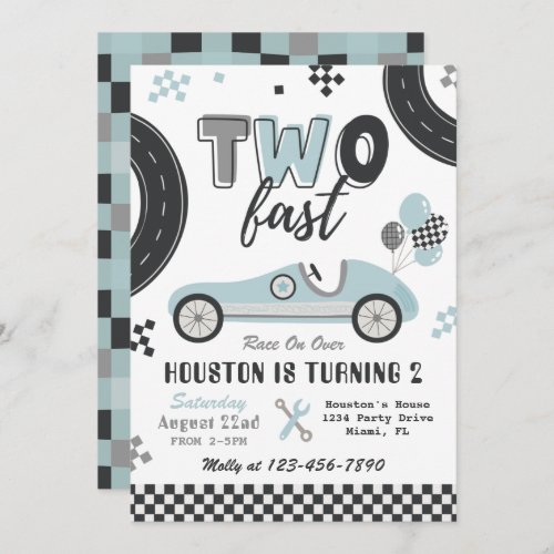 TWO Fast Invitation  Racing Birthday Invitation