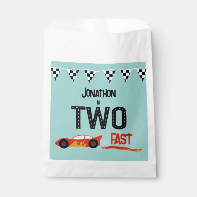 TWO fast kids racecar second birthday party Favor Bag (Front)