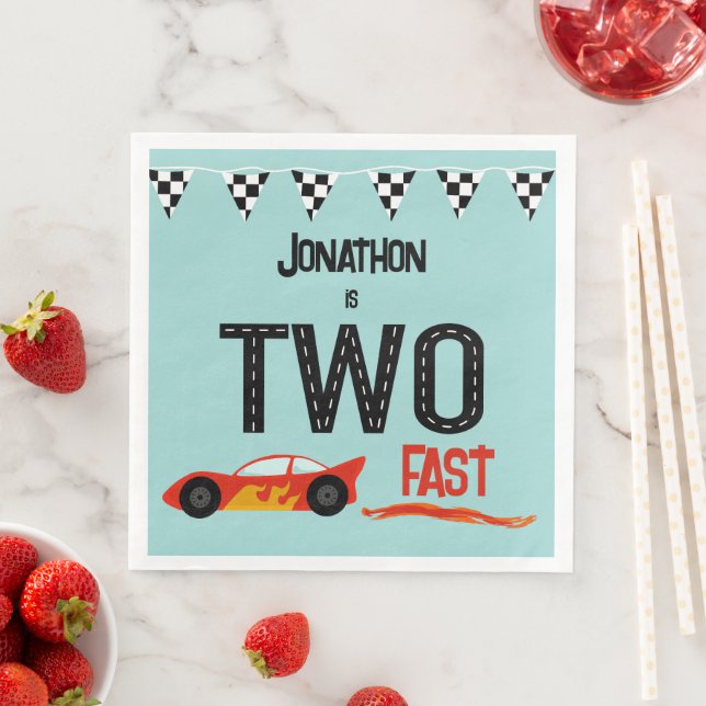 TWO fast kids racecar second birthday party  Paper Dinner Napkins (Insitu)