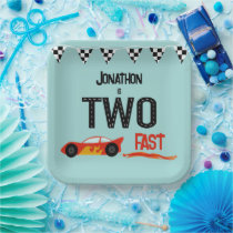TWO fast kids racecar second birthday party Paper Plates