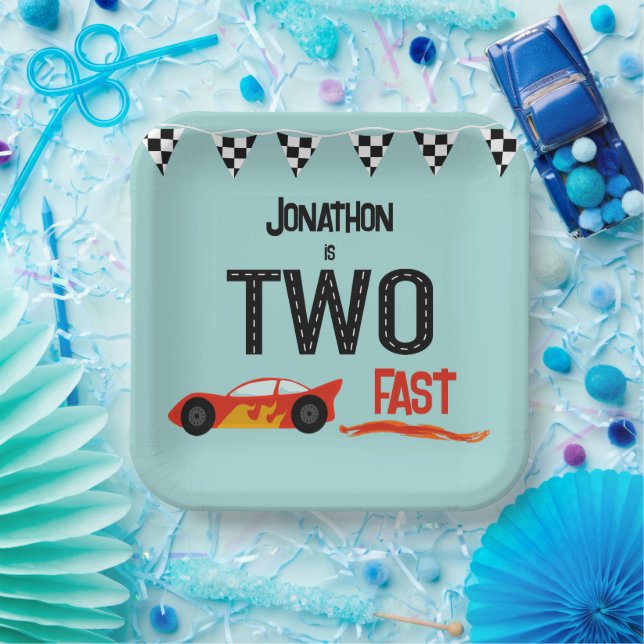 TWO fast kids racecar second birthday party Paper Plates (Party)