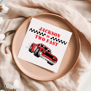 Two Fast Modern Red Race Car Boy 2nd Birthday Napkins