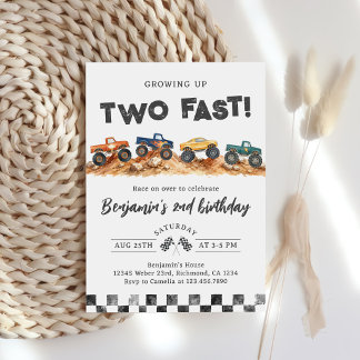 Two Fast Monster Truck Boy 2nd Birthday Invitation