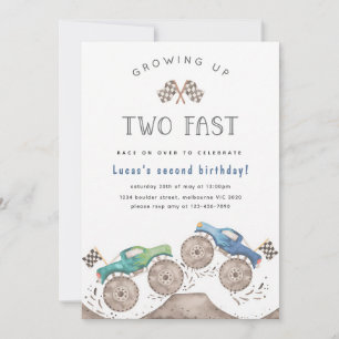 Two Fast Monster Truck Boy 2nd Birthday Invitation