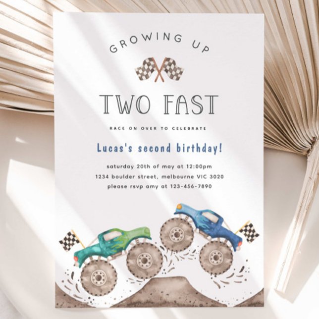 Two Fast Monster Truck Second Birthday Party Invitation (Creator Uploaded)