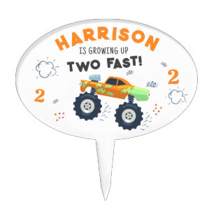 Two Fast Monster Trucks 2nd Birthday Cake Topper