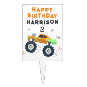 Two Fast Monster Trucks 2nd Birthday Cake Topper