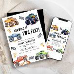 Two Fast Monster Trucks 2nd Birthday Party Invitation<br><div class="desc">Attention all little party animals! Get ready to rev up the fun with our Growing up Two Fast! Birthday Kids Monster Car Trucks Invitation. Adorned with adorable and vibrant monster car trucks, this modern typography script invites you to join in on the celebration. Let's roar into the 2nd year of...</div>
