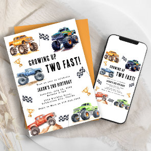 Two Fast Monster Trucks 2nd Birthday Party Invitation