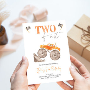 TWO Fast Orange Monster Truck Invitation
