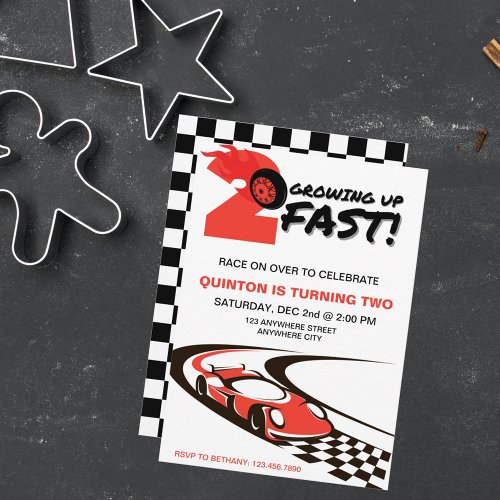 Two Fast Party Race Car 2nd Birthday Party Invitation