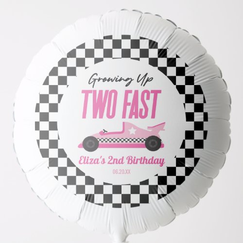 Two Fast Pink Race Car 2nd Birthday Party Balloon