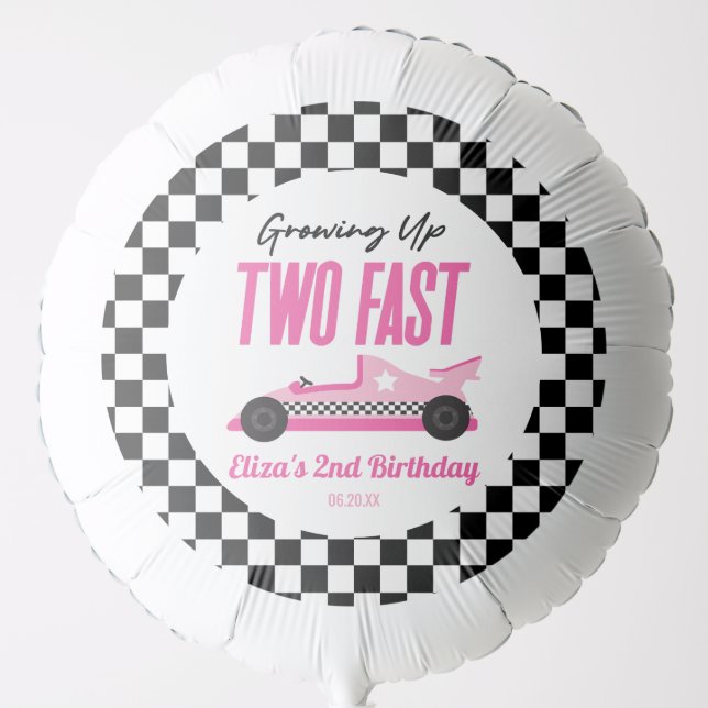 Two Fast Pink Race Car 2nd Birthday Party Balloon (Front)