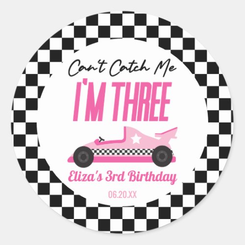 Two Fast Pink Race Car 2nd Birthday Party Classic Round Sticker