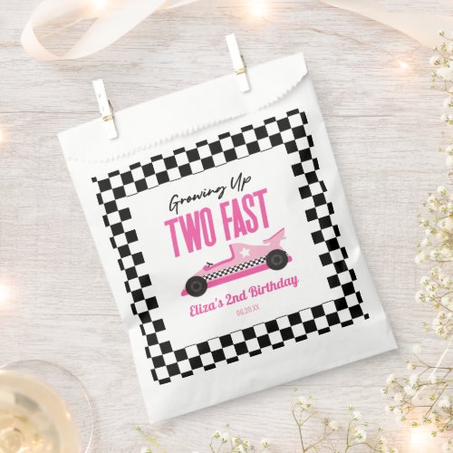 Two Fast Pink Race Car 2nd Birthday Party Favor Bag