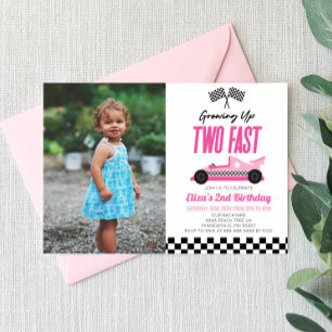 Two Fast Pink Race Car 2nd Birthday Party Invitation