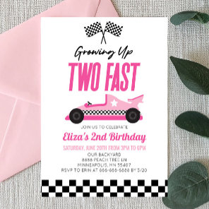 Two Fast Pink Race Car 2nd Birthday Party Invitation