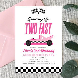Two Fast Pink Race Car 2nd Birthday Party Invitation