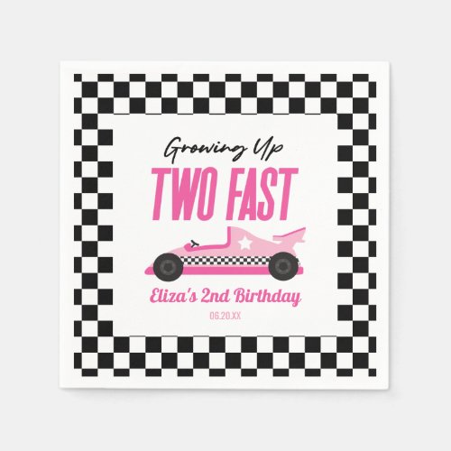 Two Fast Pink Race Car 2nd Birthday Party Napkins