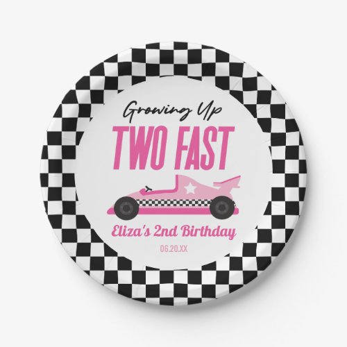 Two Fast Pink Race Car 2nd Birthday Party Paper Plates