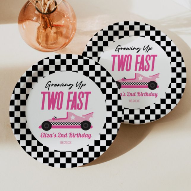 Two Fast Pink Race Car 2nd Birthday Party Paper Plates (Creator Uploaded)