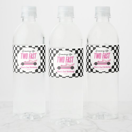 Two Fast Pink Race Car 2nd Birthday Party Water Bottle Label