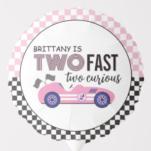 Two Fast Pink Race Car Checkered Birthday Balloon