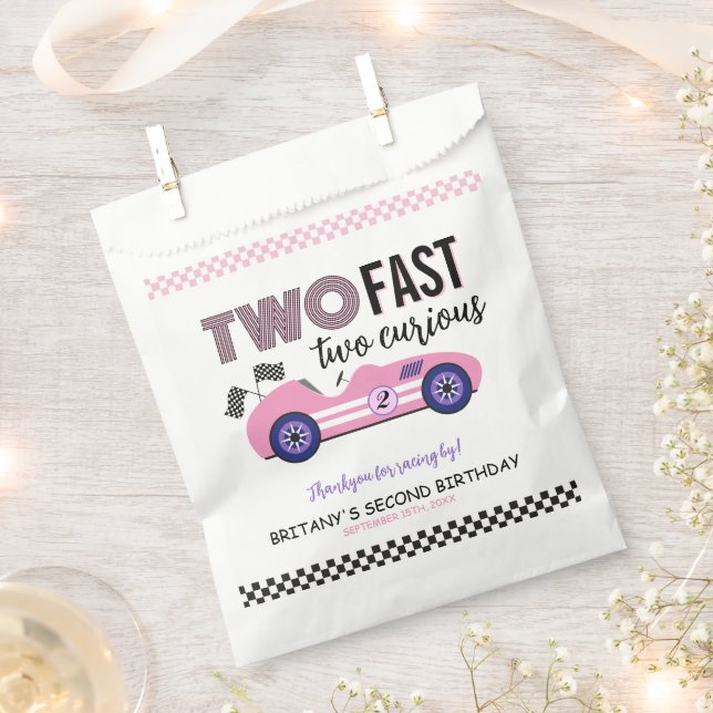 Two Fast Pink Race Car Second Birthday  Favor Bag (Clipped)