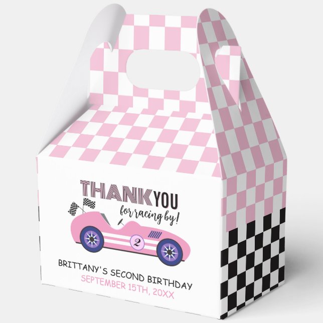 Two Fast Pink Race Car Second Birthday  Favor Boxes (Front)