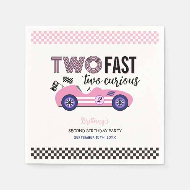 Two Fast Pink Race Car Second Birthday  Napkins (Front)