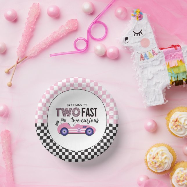 Two Fast Pink Race Car Second Birthday  Paper Bowls (Party)