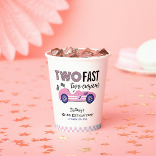 Two Fast Pink Race Car Second Birthday  Paper Cups