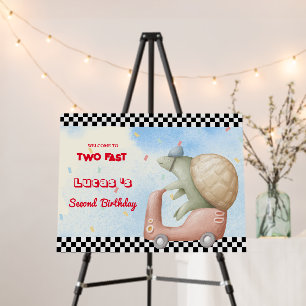 Two Fast Pink Turtle Bike race car 2nd HBD Party Foam Board