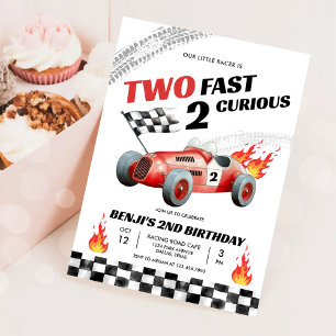 Two Fast Race Car 2nd Birthday 2nd Racing Boy Invitation